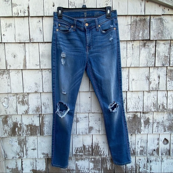 7 For All Mankind Denim - 7 For All Mankind Ankle Gwenevere Distressed Jeans